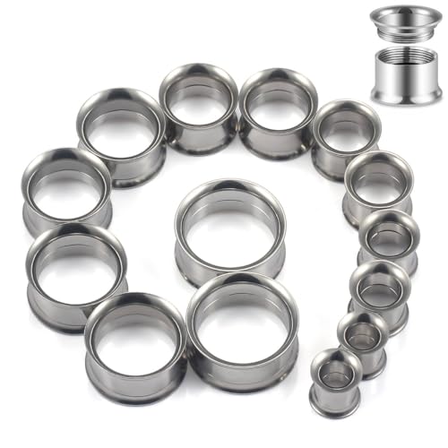 12G-25mm Double Flared Gauges Tunnels Stretching Kit 316L Surgical Steel Ear Gauges Plugs Earring Lobe flesh Tunnel Gauge Stretcher Silver Black Gold Color Tone - color: Silver, size: 0g/00g/12mm14mm/16mm/18mm/20mm