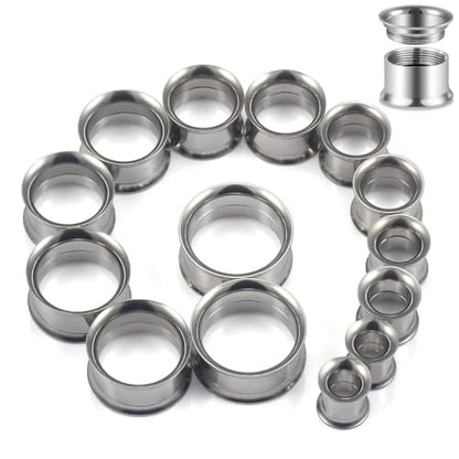 12G-25mm Double Flared Gauges Tunnels Stretching Kit 316L Surgical Steel Ear Gauges Plugs Earring Lobe flesh Tunnel Gauge Stretcher Silver Black Gold Color Tone - color: Silver, size: 0g/00g/12mm14mm/16mm/18mm/20mm