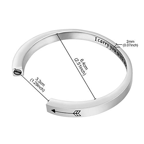 Dletay Urn Bracelet Cremation Bracelet for Ashes Memorial Ashes Bracelet Openable Cuff Bangle Bracelet - color: I carry you-Silver