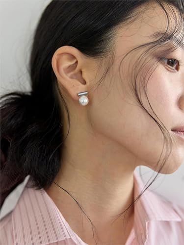 925 Sterling Silver Hoop Handpicked AAA+ Quality 7.5-8mm White Freshwater Cultured Pearl Dangle Drop Earrings Jewelry for Women - color: 8. Silver Plated Bar