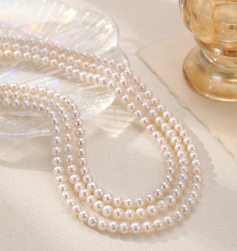 Freshwater Pearl Choker Necklace; Triple-Layer Pearl Necklaces for Women | 6-7mm Real Pearl Necklace; Sterling Silver Necklace; Classic Pearl Necklace