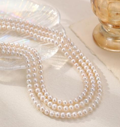 Freshwater Pearl Choker Necklace; Triple-Layer Pearl Necklaces for Women | 6-7mm Real Pearl Necklace; Sterling Silver Necklace; Classic Pearl Necklace