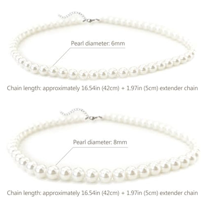 2 Pack Round Imitation Pearl Necklace – Wedding Pearl Necklace for Brides, 8mm & 6mm – Elegant Bridal & Everyday Jewelry, Handmade Pearls with Alloy Hooks