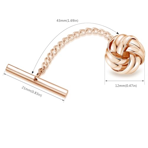 HONEY BEAR Knot Twisted Tie Tack with Chain for Men Necktie Accessory Gift | Tarnish-Resistant Tie Pin, Copper Base with Steel Plating, Secure Locking Clasp, Elegantly Gift Boxed - color: Shinny Rose Gold