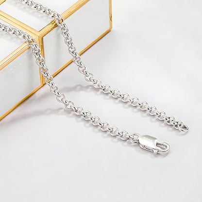 Solid 925 Sterling Silver 3mm Rolo Chain Necklace 16" to 30" | Classic Round Link Chain with Lobster Clasp, Minimalist Design for Men & Women - size: 28"