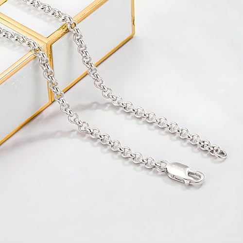 Solid 925 Sterling Silver 3mm Rolo Chain Necklace 16" to 30" | Classic Round Link Chain with Lobster Clasp, Minimalist Design for Men & Women - size: 26"