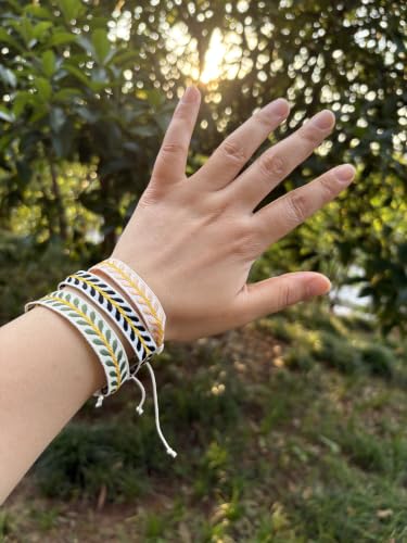 LUBINGSHINE Bohemian Embroidered Fabric Leaf Bracelet for Women 6Pcs | Hawaiian Bracelets Handmade Leaves Friendship Bracelet Set Boho Beach Vacation Holiday Jacquard Ribbon Stitching Bracelets