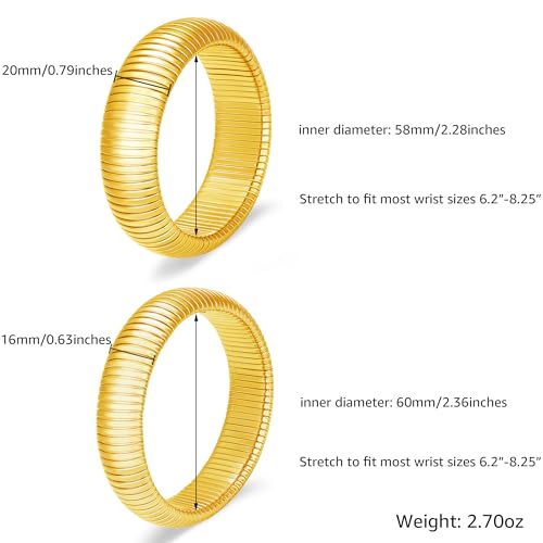 Gold Chunky Stretch Snake Chain Bangle Bracelets Stack for Women Trendy, 18K Gold Filled Stainless Steel Stretchy Womens Stackable Wristband Bangles Bracelet Set - style: GOLD 16MM&20MM