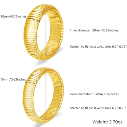 Gold Chunky Stretch Snake Chain Bangle Bracelets Stack for Women Trendy, 18K Gold Filled Stainless Steel Stretchy Womens Stackable Wristband Bangles Bracelet Set - style: GOLD 16MM&20MM