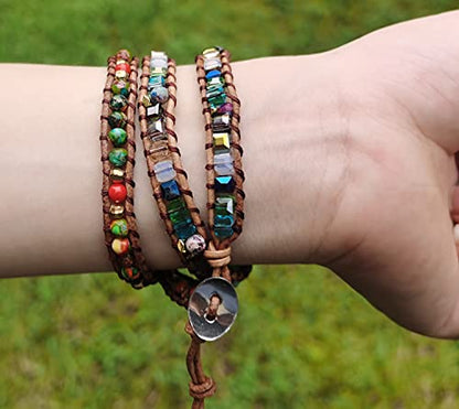 Women Wrap Bracelet Boho Natural Jasper Crystal Stone Beads Strand Bracelets - color: Style 03-Colored turquoise