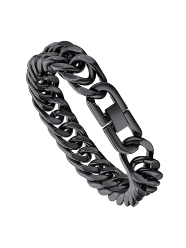 ChainsPro Miami Cuban Link Chain Bracelet for Men, 6/8/12/17mm, 7.5/8.3/9inch, 316L Stainless Steel/18K Gold Plated/Black No Tarnish Bracelets for Fathers' Day Husband, Send Gift Box - color: Black Plated
