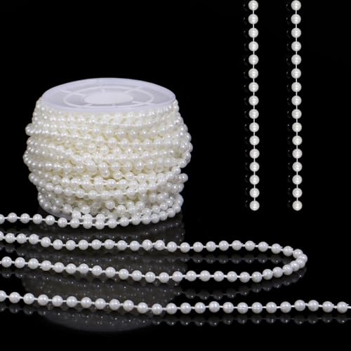 Pearls String Beads 33 Feet Crafts Faux Pearl Roll for Christmas Garland Flowers Wedding Party Jewelry Decoration(4mm Ivory) - color: Ivory, size: 4mm