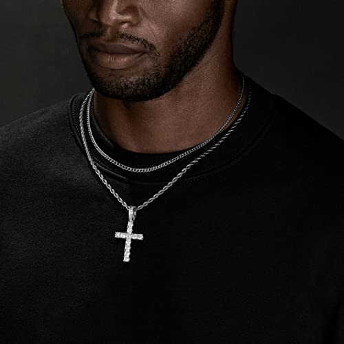 GEMOSA Cross Necklace for Men, Cuban Link Layered Rope Chain Silver/Gold/Black - color: Silver, size: 16/18 inch