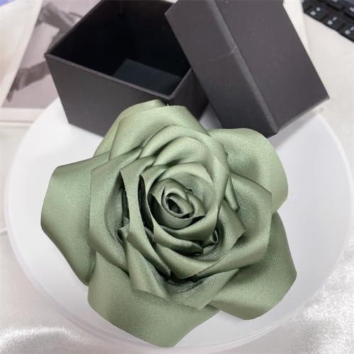 Satin Rose Flower Large Brooch Lapel Pins Handmade Fabric Flower Brooches Pin Classic for Wedding Party Dance Banquet for Women Men Dress Suit Clothes Accessories JewelryGifts 110mm - color: Olive Green