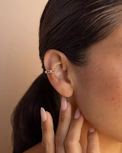 Ear Cuff for Women, 14K Gold/White Gold Plated Ear Cuffs Non Piercing Hypoallergenic Jewelry Gift - color: sapphire gold