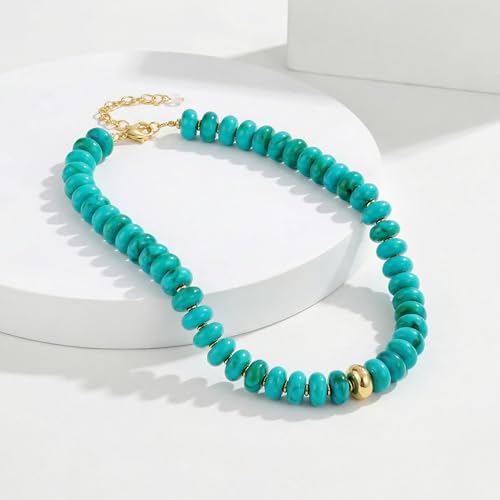 Chunky Colorful Choker Necklace for Women - Summer Beach Round Resin Beads Necklace, Trendy Statement Summer Beach Jewelry Birthday Gifts for Vacation Holiday - color: 18mm Turquoise Bead