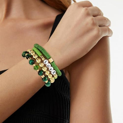 Boho Beaded Stretch Bracelets For Women Stackable Crystal Gold Plated Beaded Bracelets Set Trendy Handmade Friendship Braeclet Jewelry Gifts - color: Q-gold baeded