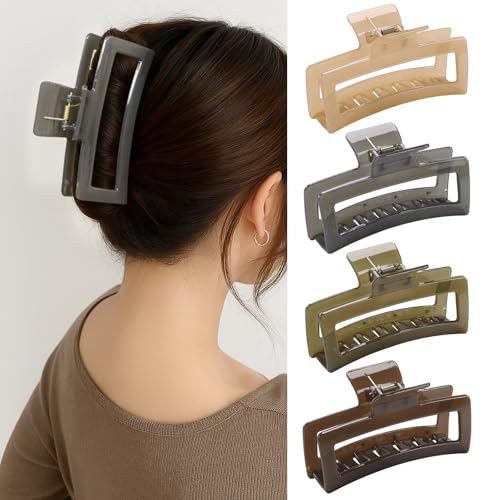 5 Inch XL Jumbo Claw Clips for Thick and Long Hair, 4-Pack Oversized Translucent Rectangle Hair Clips for Women, Strong Hold Non-Slip Jaw Clips, Jelly Colors - color: Jelly
