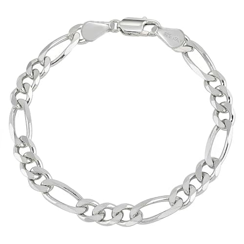 LeCalla Solid 925 Sterling Silver Figaro Link Chain Bracelet | Italian Diamond-Cut Figaro Chain Bracelet for Women Men (7, 7.5, 8, 8.5, 9 Inches) - color: 4 MM, size: Length 8.5 IN(Women X-Large & Men Large)