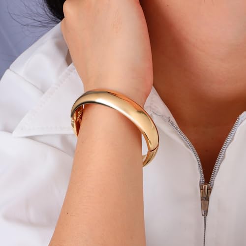 Eigso 13MM Large Gold Plated Chunky Bracelet Bangle for Women Men Trendy Thick Arc Shape Open Cuff Bangles Bracelets for Woman Man - color: Gold-13MM