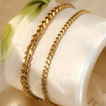 Ankle Bracelets For Women Waterproof Adjustable Ankles 18KGold Plated Dainty Trendy Layered Cuban Link Chain Anklets Set Beach Jewelry - color: Gold