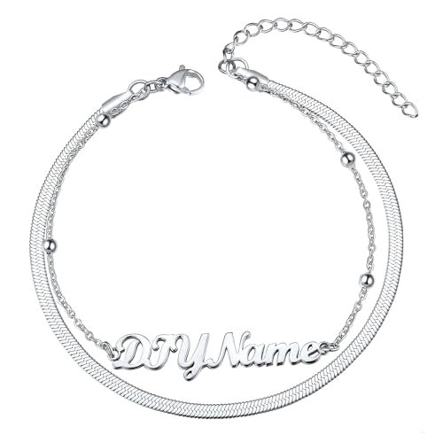 ChainsHouse Double Layer Anklet Bracelet for Women,Adjustable Chain Anklets Stackable Dainty Anklets,Stainless Steel/Gold Plated/Black Ankle Jewelry Gifts - color: A-Silver-Snake Chain