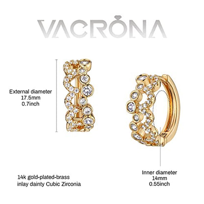 Cubic Zirconia Huggie Earrings 14k Gold Plated Tiny Earrings Small Huggie Hoop Earrings Simple Lightweight Hoops Gift for Women - color: Bubble crown