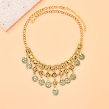 Boho Coin Charm Necklace for Women Layered Gold Coin Beaded Pendant Necklace Pirate Necklace Chunky Coins Tassel Ethnic Gypsy Costume Accessories - style: B