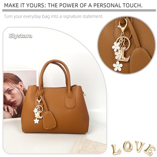 Floral Series Initial Bag Charm, Cute Flower & Bubble Letter Purse Charms, Keychain Accessories Gift for Women - color: White Flower, style: L