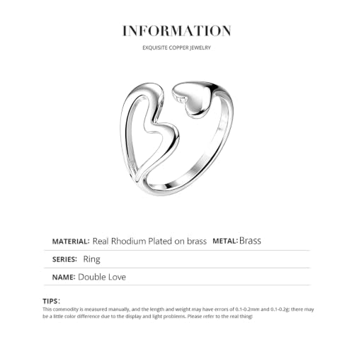 Silver Open Adjustable Stacking Rings for Women, Minimalist Wrap Band Set, Geometric/Heart/Wave/Leaf/Spiral Styles, Hypoallergenic, Gift Box Included, Thumb Ring Option - color: Hollow Heart Cutout