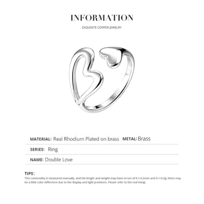 Silver Open Adjustable Stacking Rings for Women, Minimalist Wrap Band Set, Geometric/Heart/Wave/Leaf/Spiral Styles, Hypoallergenic, Gift Box Included, Thumb Ring Option - color: Hollow Heart Cutout