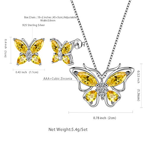 Aurora Tears Butterfly Jewelry,Women 925 Sterling Silver Butterflies Birthstone Pendant Necklace/Earrings/Rings Wedding Gift - color: K.November-set 1