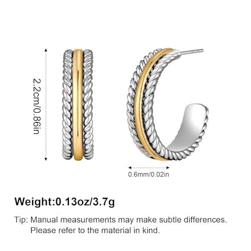 Gold Plated Chunky Hoop Earrings for Women - Stylish Statement Twisted Rope C Shaped Hoop Earrings Fashion Jewelry Gift - color: mix metal
