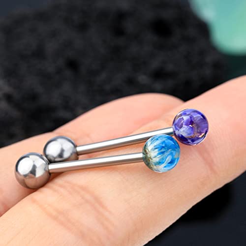 2pcs G23 Solid Titanium Tongue Rings for Women Flower Acrylic Tongue Ring 14g Tongue Barbells Cute Tongue Piercing Jewlery