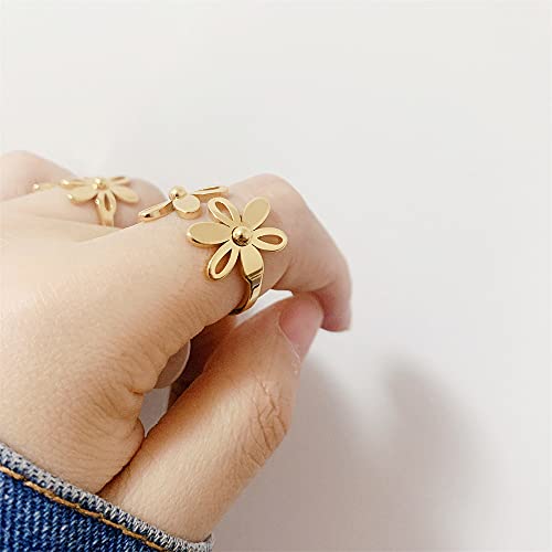 Asymmetric Sunflower Stainless Steel Wrap Open Rings for Women Cute Daisy Flowers Adjustable Statement Promise Engagement Finger Knuckle Rings Fashion Dainty Expandable Rings Christmas Thanksgiving Day Gifts - color: Stainless Steel