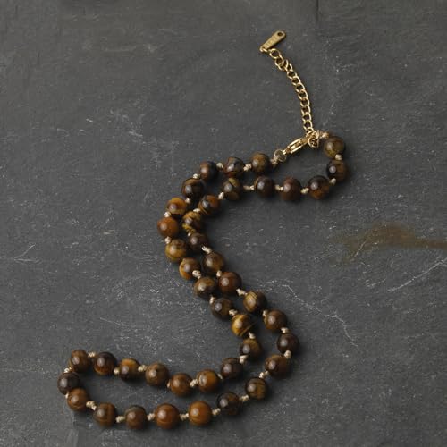 Semi Precious Stone Beaded Choker Necklace 14K Gold Plated Natural Stone Double Strand Necklace Layered Short Necklaces - color: Square Blue Spotted Stone