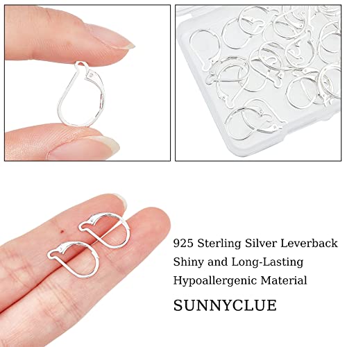 SUNNYCLUE 1 Box 30Pcs Leverback Earring Findings 925 Sterling Silver Plated Leverback French Earring Hooks Ear Wire Earring Supplies for Jewelry Making Earring DIY Making Valentine's Day Gift - color: 1 Box 30pcs 925 Sterling Silver Plated Leverback Earri