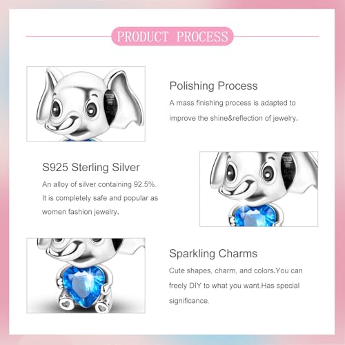 S925 Sterling Silver Cute Bead Charm for Pandora Bracelets and Necklaces | Lucky Clover Cute Animal Pink Bow Cherry Butterfly Pendant Bead Charms Jewelry Making Gifts for Women Valentines Mother's Day - style: Cute Elephant Bead Charm
