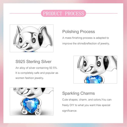 S925 Sterling Silver Cute Bead Charm for Pandora Bracelets and Necklaces | Lucky Clover Cute Animal Pink Bow Cherry Butterfly Pendant Bead Charms Jewelry Making Gifts for Women Valentines Mother's Day - style: Cute Elephant Bead Charm