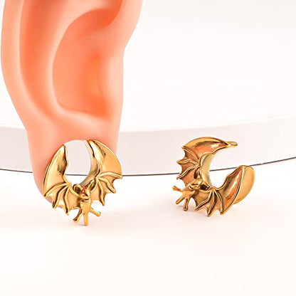 DOEARKO 2PCS Ear Gauges Cool Bat Saddle Ear Plugs Tunnels 316 Stainless Steel Hypoallergenic Earrings Gauges for Ears Expander Body Piercing Jewelry - color: Gold, size: 3/4"