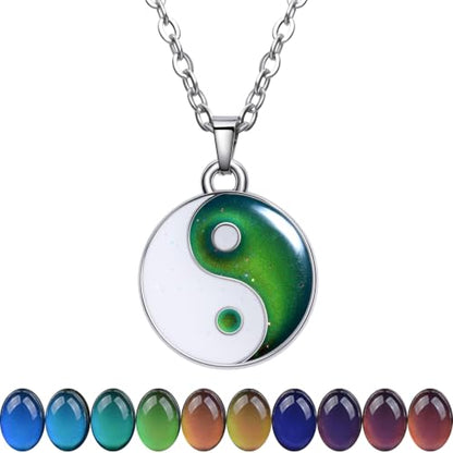FM FM42 Temperature Sensing Color Changing Pendant Necklace with 19.29" Stainless Steel Rolo Chain - color: Tai Ji
