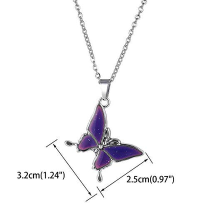 FM FM42 Temperature Sensing Color Changing Pendant Necklace with 19.29" Stainless Steel Rolo Chain - color: Butterfly