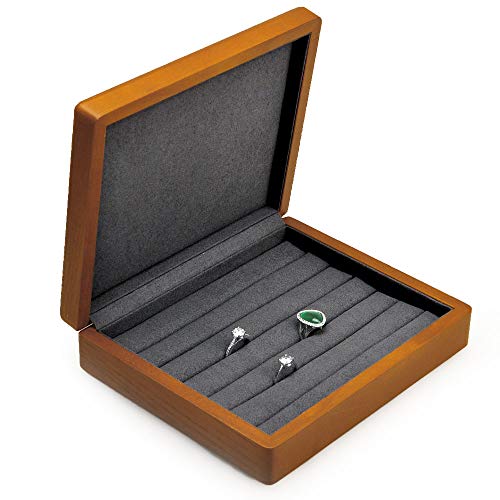 Oirlv Solid Wood Ring Jewelry Box Organizer Earrings Jewelry Drawer Organizer Tray with Lid (Grey) - color: Grey Box