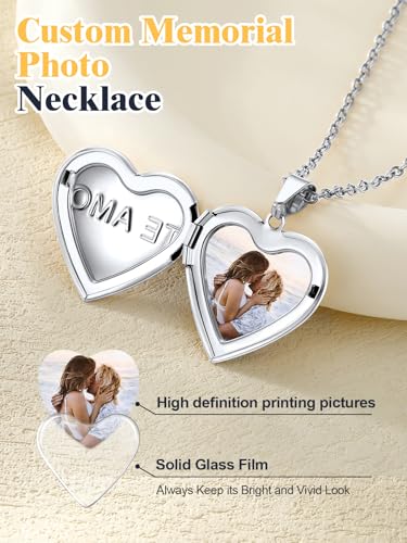 U7 Women Locket Necklace, Heart Photo Lockets Hold Picture, Gift Box Packed | Gold/Silver/Rose Locket Charm, Custom Picture and Engravement Heart Pendant, 20" Chain, Personalized Gift for Mom Wife Friend - color: 04# Stainless(Tree of Life)