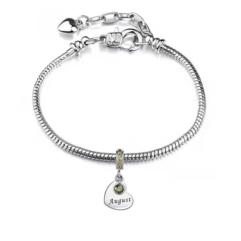 NARTGO January-December Birthstone Birthday Charm Heart Dangle Beads Jewelry Gift for Women Compatible with Pandora Bracelets & Necklaces - style: August Birthstone