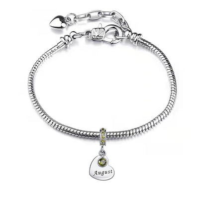 NARTGO January-December Birthstone Birthday Charm Heart Dangle Beads Jewelry Gift for Women Compatible with Pandora Bracelets & Necklaces - style: August Birthstone