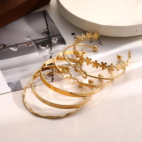 ÌF ME Gold Bangle Bracelets for Women, Indian Bangles Stackable Set, Multi Layer Textured 18K Gold Plated Chunky Bracelets Boho Jewelrys Set - style: gold-heart