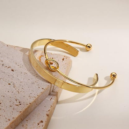 Gold Bangle Bracelets for Women Non Tarnish, 18k Gold Bracelet Stack Layered Chunky Cuff Bracelet Knot Cross Bowknot Bracelets Trendy Jewelry Set for Women Gifts - color: S03