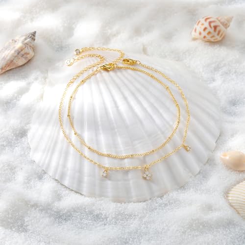 Gold Anklet Set for Women, Layered Beach Anklets | Layered gold-tone ankle bracelets, designed for beach days, vacations, and summer wear - style: Gold Anklet 3