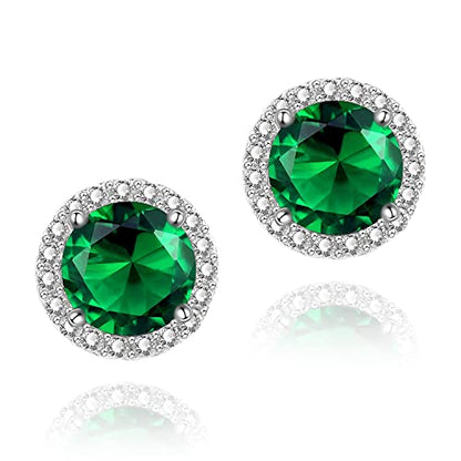 YOMELA Round Cubic Zirconia Stud Earrings for Women | Everyday Dainty, Diamond-Like Brilliance, CZ Halo Birthstone Studs, Hypoallergenic & Lightweight, Elegant & Versatile - color: Green